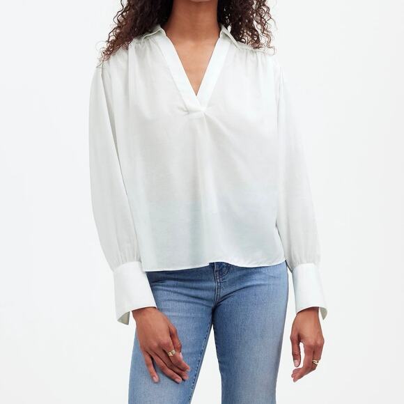 Madewell Tops - NWT Madewell Easy Long-Sleeve V-Neck Popover Shirt In Eyelet White Size XL